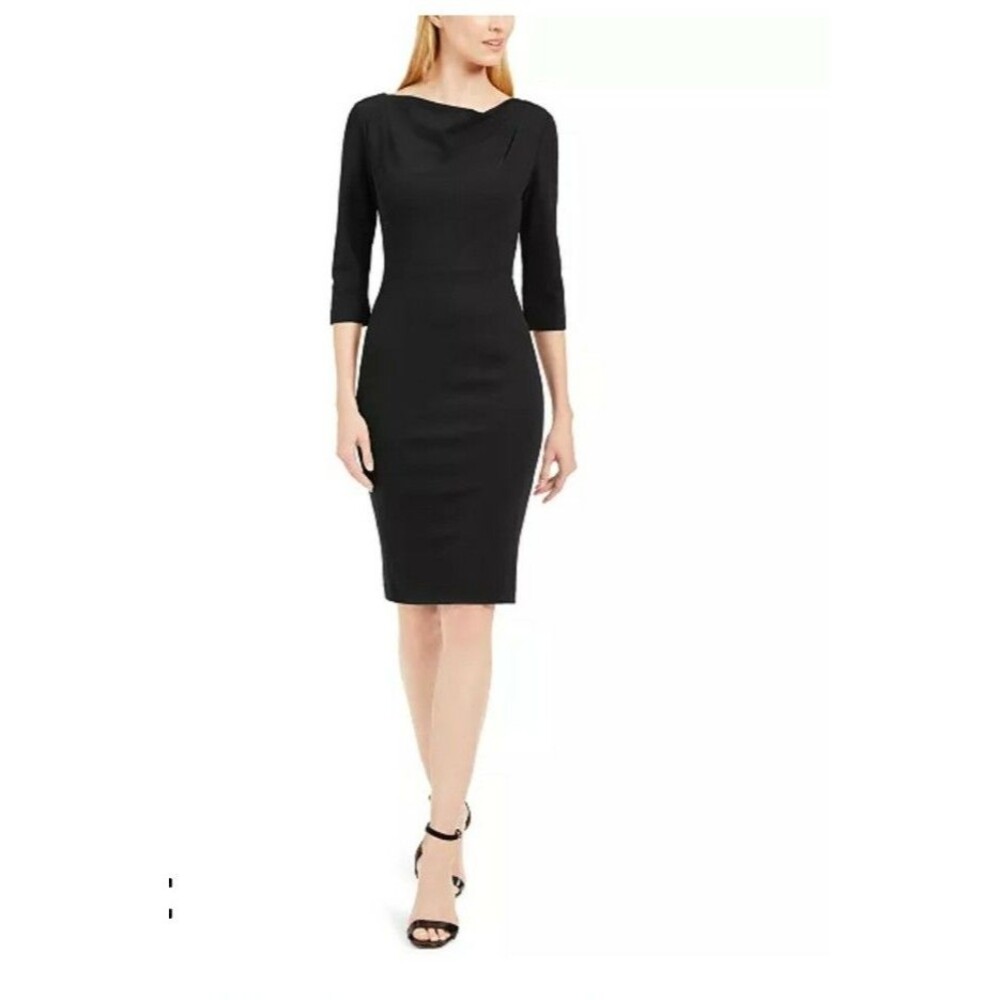 Calvin Klein Black Petite Cowl-Neck Sheath Dress Size 6 EXCELLENT CONDITION!